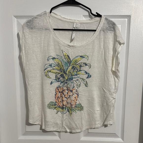 LC Lauren Conrad Pineapple Tropical T Shirt S 100% Linen - Picture 1 of 3